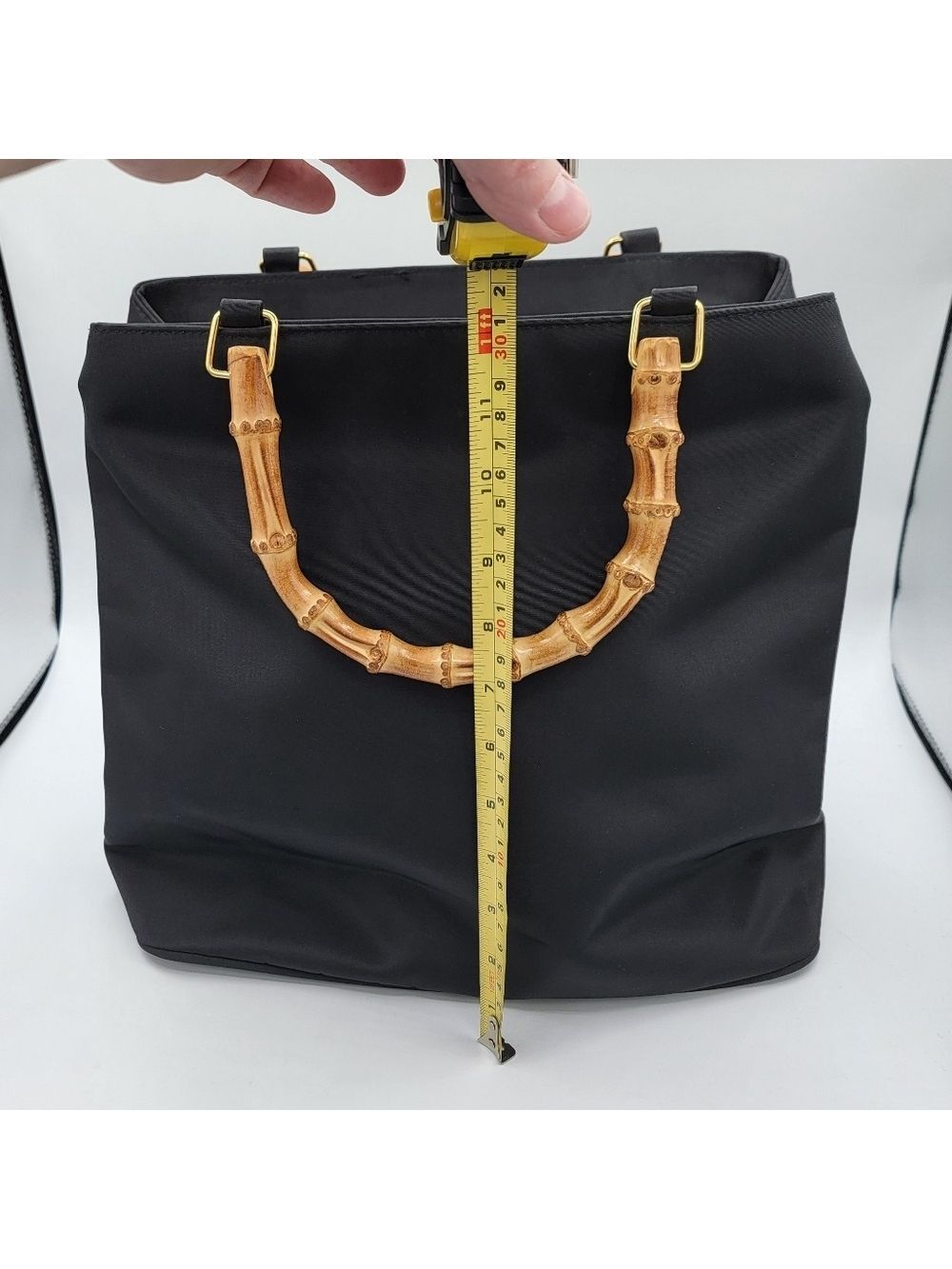 Black Tote Bag with Bamboo Handles #3064 - Picture 11 of 16